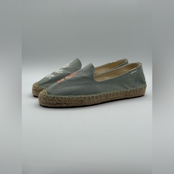 Soludos La Vie En Rosé Embroidered Espadrille Flats Blue Canvas Slip-On Shoes - Picture 5 of 16